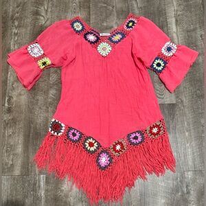 Elisaimmagine pink crochet boho tunic size small